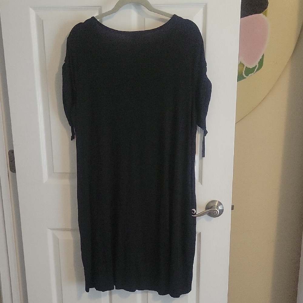 Terra & Sky Sz1X scoop neck short tie pull sleeve pullover shift Black dress - Picture 4 of 4